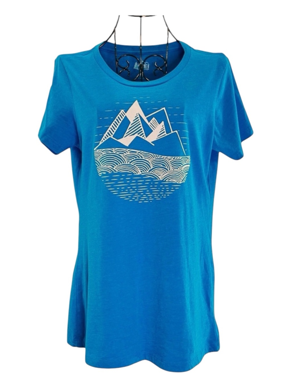 REI CO-OP Short Sleeve Mountain Outdoor Graphic Fitted Tee, Teal, Size Medium